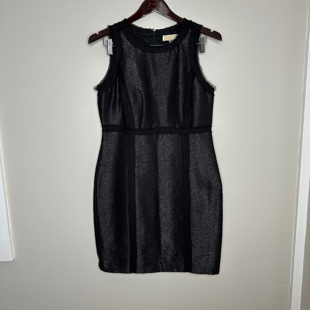 MICHAEL Michael Kors Women's Black Metallic Sheath Dress Frayed Trim Size‎ 4